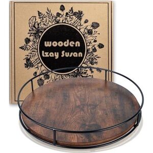 10 Inch Wood Lazy Susan Turntable for Table, Kitchen Rustic Brown Organizer